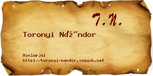 Toronyi Nándor névjegykártya